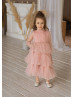 High Neck Blush Pink Tulle Flower Girl Dress